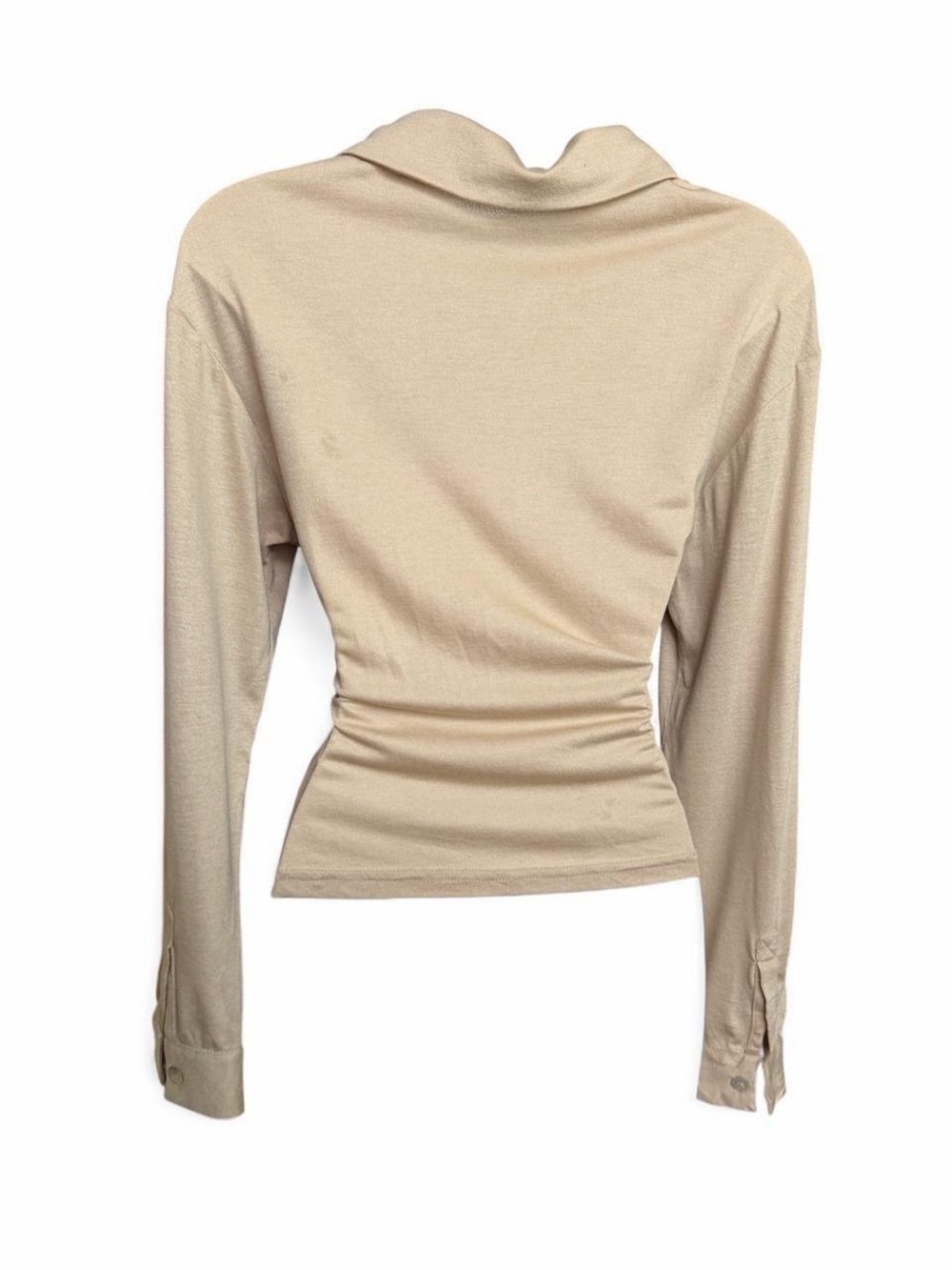 MOTF Beige Ruched Button-Down Shirt - Picture 2 of 7